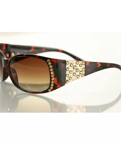 Women's Oversized Rectangular Swarovski Crystal Embellished Vintage Sunglasses - Brown - CE110A2QWY7 $50.36 Rectangular