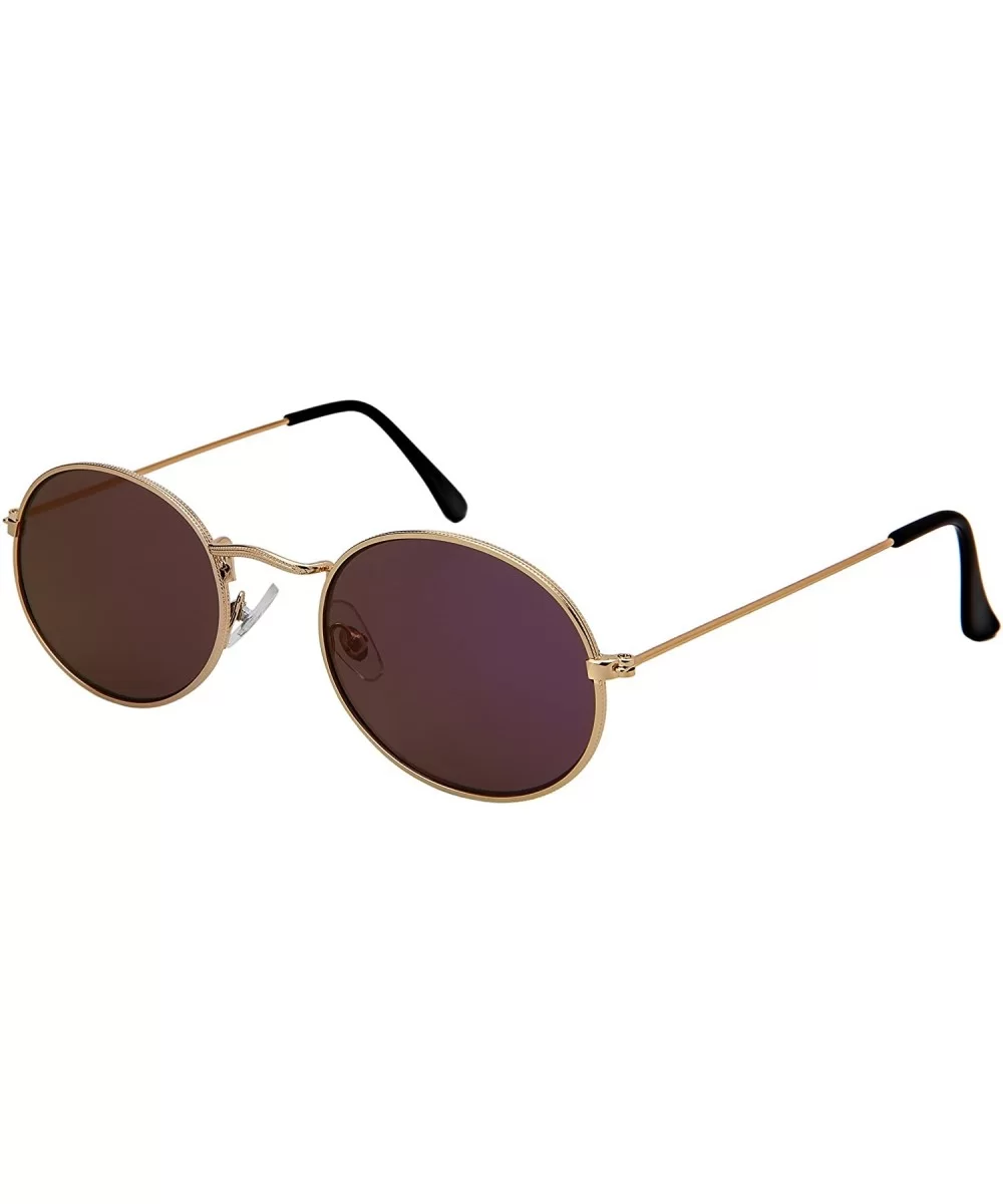 Metal Round Oval Sunglasses Flat Tinted Mirrored Lens For Men Women 5145-FLREV - Gold Frame/Purple Mirrored Lens - CG18GC5GO0...