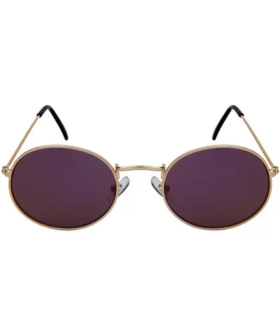 Metal Round Oval Sunglasses Flat Tinted Mirrored Lens For Men Women 5145-FLREV - Gold Frame/Purple Mirrored Lens - CG18GC5GO0...