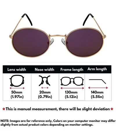 Metal Round Oval Sunglasses Flat Tinted Mirrored Lens For Men Women 5145-FLREV - Gold Frame/Purple Mirrored Lens - CG18GC5GO0...