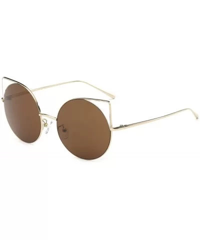 Women Round Cat Eye Sunglasses - Brown - CI18WU0CAN3 $30.94 Goggle