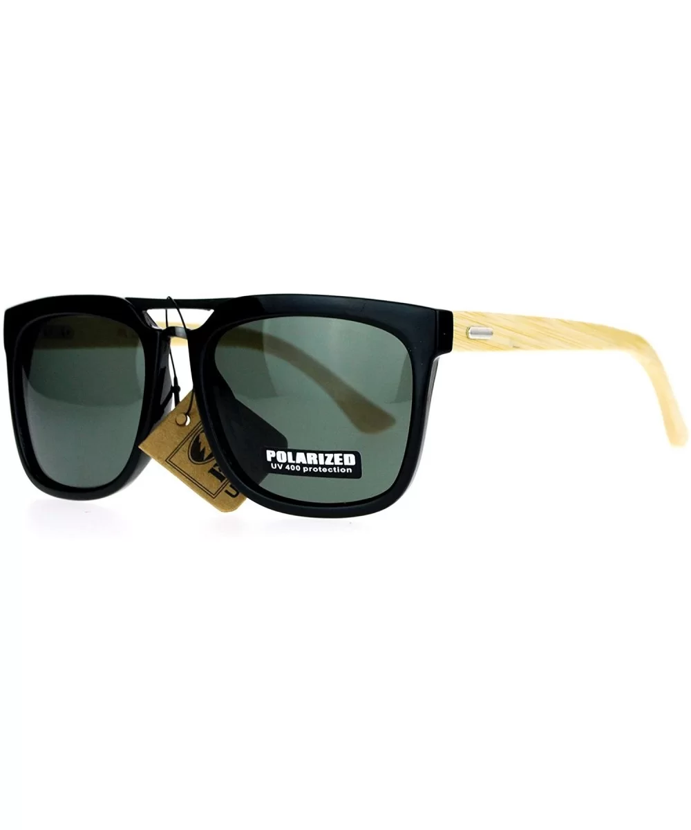 Polarized Lens Bamboo Wood Arm Metal Bridge Horned Sunglasses - Black Green - CC128BK8RVV $18.13 Sport