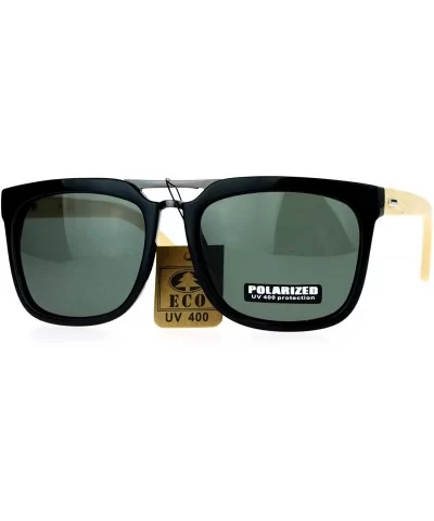 Polarized Lens Bamboo Wood Arm Metal Bridge Horned Sunglasses - Black Green - CC128BK8RVV $18.13 Sport