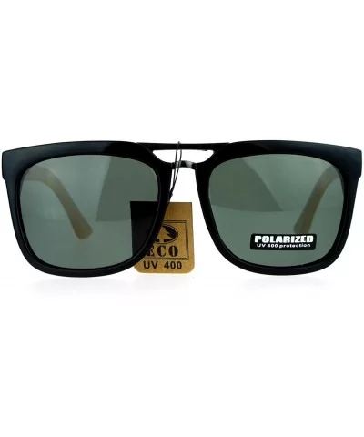 Polarized Lens Bamboo Wood Arm Metal Bridge Horned Sunglasses - Black Green - CC128BK8RVV $18.13 Sport