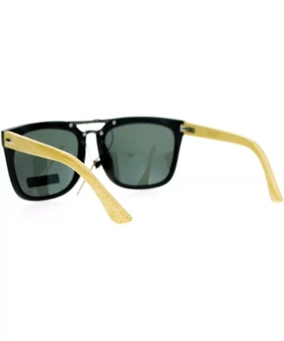 Polarized Lens Bamboo Wood Arm Metal Bridge Horned Sunglasses - Black Green - CC128BK8RVV $18.13 Sport