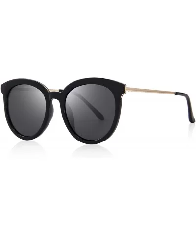 Women Cat Eye Polarized Sunglasses Mirrored Lens UV Protection S6152 - Gold&black - CT19COCL9S7 $15.77 Round