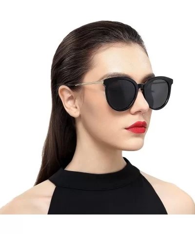 Women Cat Eye Polarized Sunglasses Mirrored Lens UV Protection S6152 - Gold&black - CT19COCL9S7 $15.77 Round