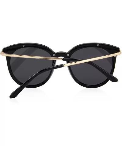 Women Cat Eye Polarized Sunglasses Mirrored Lens UV Protection S6152 - Gold&black - CT19COCL9S7 $15.77 Round