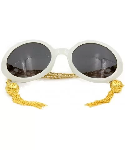 Womens Sunglasses Chain Frame Round Lens Fashion Style - Gold/White - CT11ZIRH13L $20.75 Sport