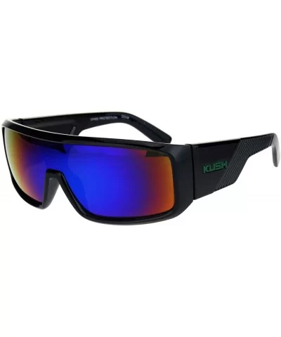 Kush Mens Thick Temple Shield Racer Mirror Lens Plastic Sunglasses - Black Teal Mirror - CK18K6R8DQ8 $17.49 Oversized