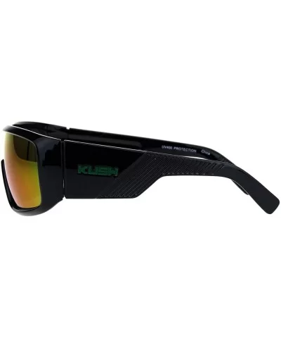 Kush Mens Thick Temple Shield Racer Mirror Lens Plastic Sunglasses - Black Teal Mirror - CK18K6R8DQ8 $17.49 Oversized