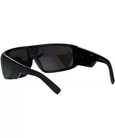 Kush Mens Thick Temple Shield Racer Mirror Lens Plastic Sunglasses - Black Teal Mirror - CK18K6R8DQ8 $17.49 Oversized