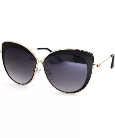Womens Metal Rim Luxury Chic Oversize Cat Eye Sunglasses - Gold Black Smoke - CR18NN9K2SZ $16.94 Butterfly