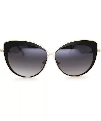 Womens Metal Rim Luxury Chic Oversize Cat Eye Sunglasses - Gold Black Smoke - CR18NN9K2SZ $16.94 Butterfly