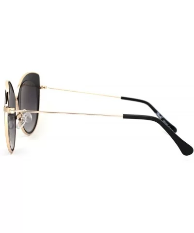 Womens Metal Rim Luxury Chic Oversize Cat Eye Sunglasses - Gold Black Smoke - CR18NN9K2SZ $16.94 Butterfly