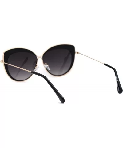 Womens Metal Rim Luxury Chic Oversize Cat Eye Sunglasses - Gold Black Smoke - CR18NN9K2SZ $16.94 Butterfly