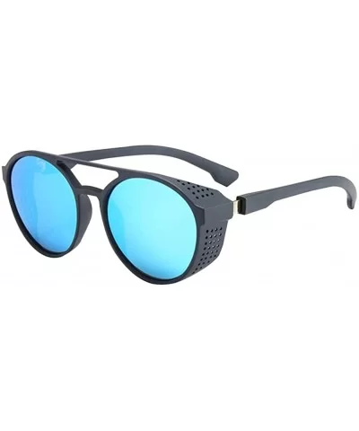 Steampunk Retro Round Sunglasses - UV400 Glasses for Men and Women - Blue+blue - CU18UDXEXAK $13.05 Round