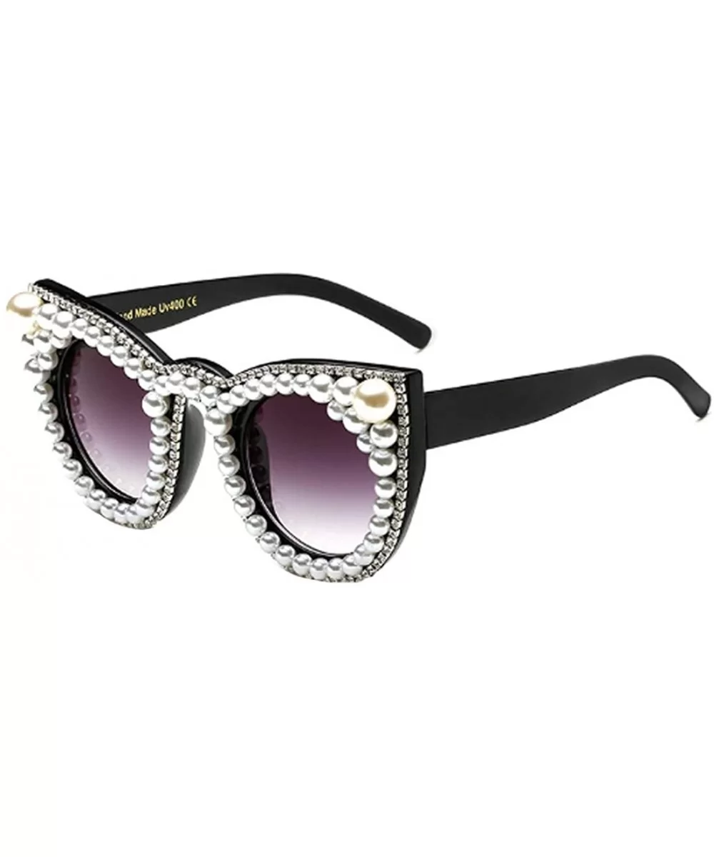 Female Plastic Round Frame With Rhinestones Decoration Sunglasses - White Black A1 - CB18WE70SK6 $48.99 Round