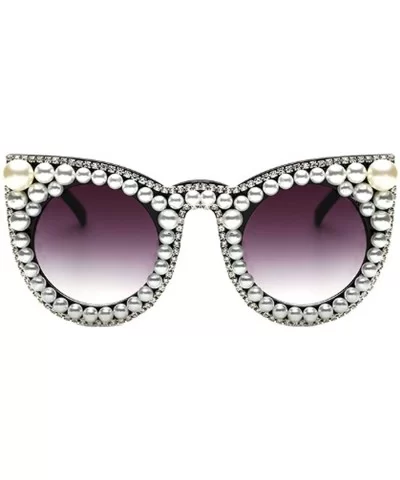 Female Plastic Round Frame With Rhinestones Decoration Sunglasses - White Black A1 - CB18WE70SK6 $48.99 Round