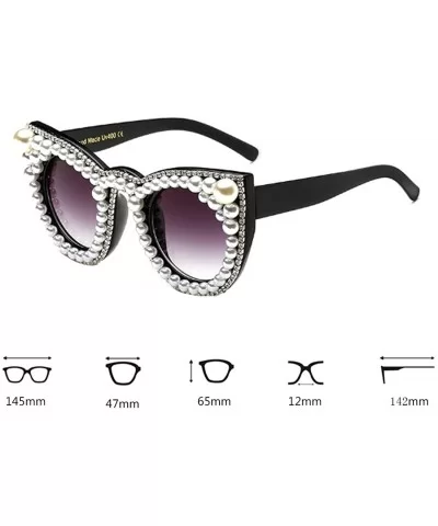 Female Plastic Round Frame With Rhinestones Decoration Sunglasses - White Black A1 - CB18WE70SK6 $48.99 Round