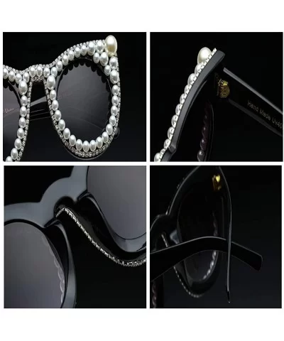 Female Plastic Round Frame With Rhinestones Decoration Sunglasses - White Black A1 - CB18WE70SK6 $48.99 Round