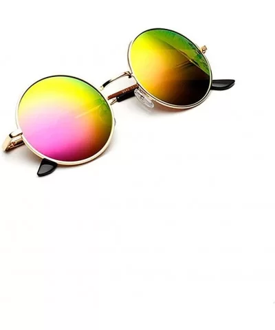 Hippie Sunglasses WITH CASE Retro Classic Circle Lens Round Sunglasses Steampunk Colored - Mirrored Multicolour - CQ18R5UXTHU...