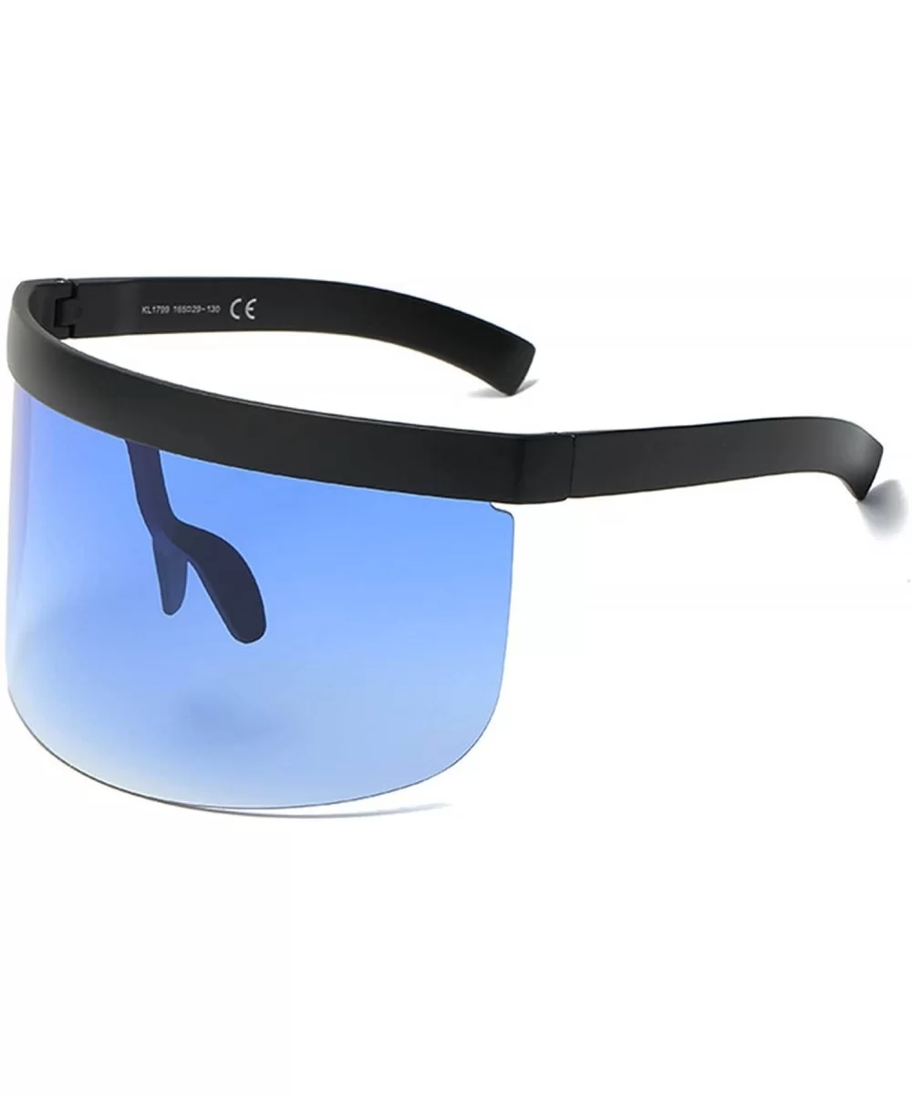 Oversized Mask Cover Shield Visor Style Big Frame Rimless Sunglasses Mono Lens UV400 - C1-black-blue - CN18EIZ5ADQ $31.76 Shield