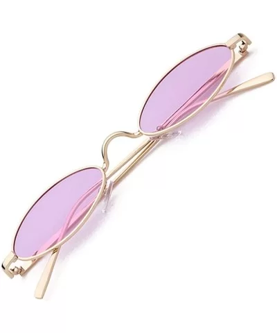 Vintage Slender Oval Sunglasses for Women Small Metal Frame Candy Colors Lens - Gold Frame Purple Lens - CP18YOMOLET $12.11 Oval