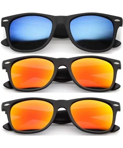 Classic Retro Sunglasses Mirror Lens Gift Set for Men Women - Blue/Yellow 3 pack - CO11L2XZEK7 $12.70 Square