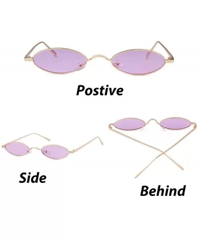 Vintage Slender Oval Sunglasses for Women Small Metal Frame Candy Colors Lens - Gold Frame Purple Lens - CP18YOMOLET $12.11 Oval