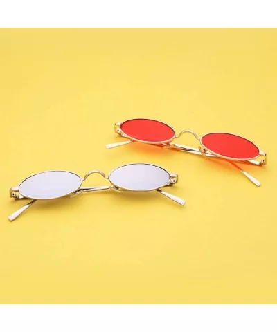 Vintage Slender Oval Sunglasses for Women Small Metal Frame Candy Colors Lens - Gold Frame Purple Lens - CP18YOMOLET $12.11 Oval