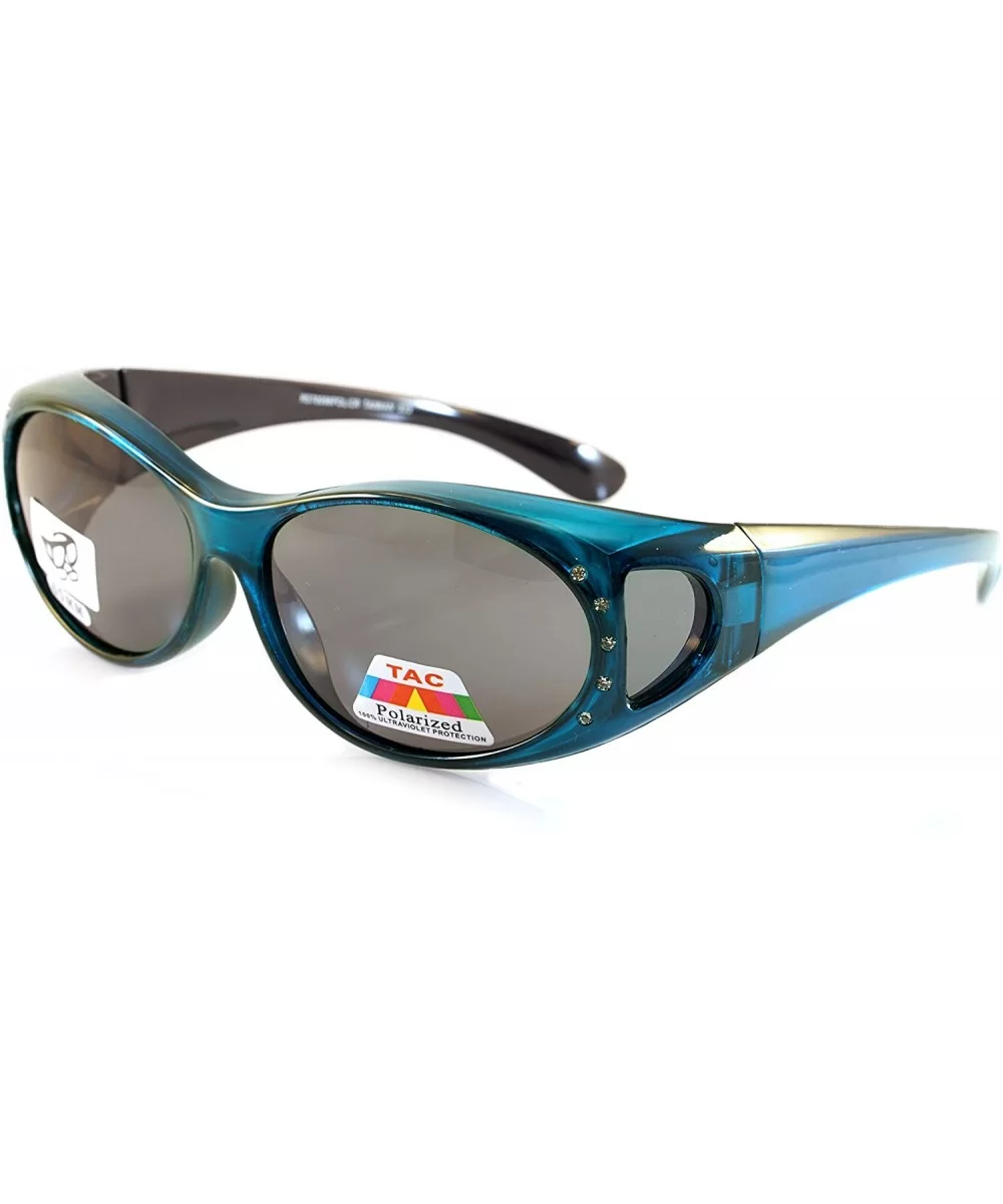 Rhinestone Oval Polarized OTG Sunglasses with Side View P011 - Blue - CC1802MQHTE $20.51 Oval