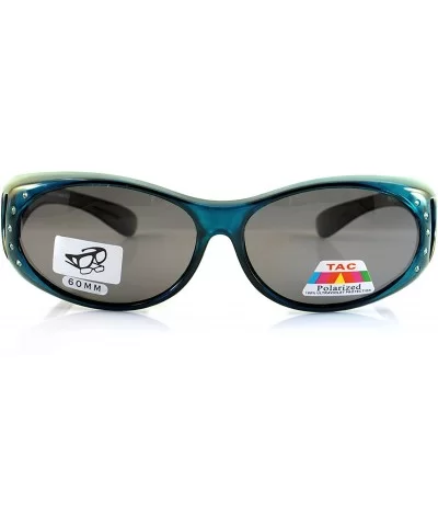 Rhinestone Oval Polarized OTG Sunglasses with Side View P011 - Blue - CC1802MQHTE $20.51 Oval