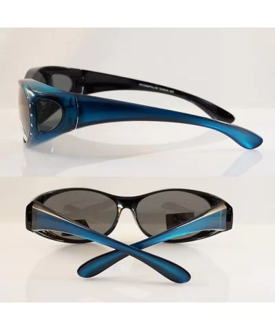 Rhinestone Oval Polarized OTG Sunglasses with Side View P011 - Blue - CC1802MQHTE $20.51 Oval