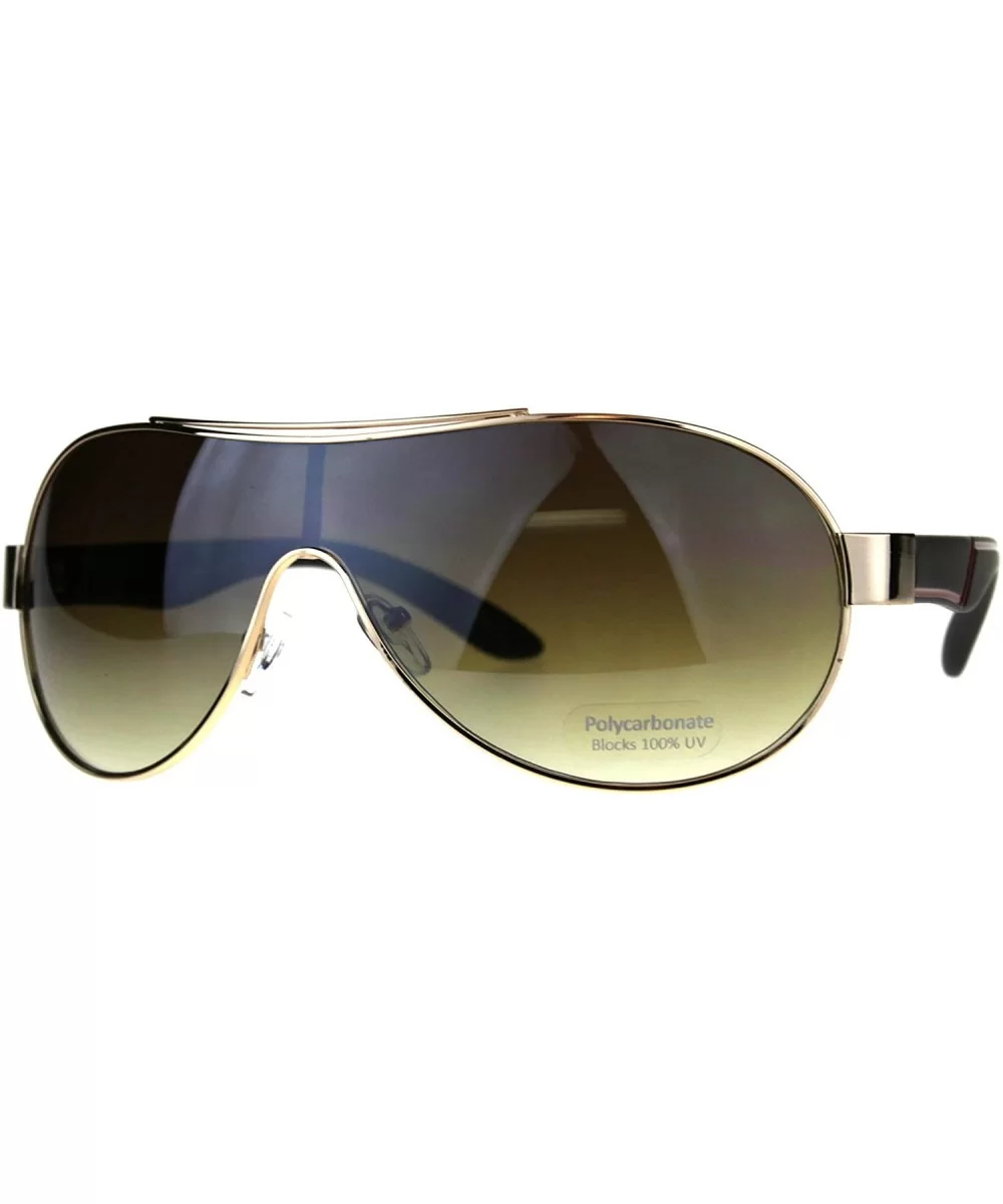 Mens Oversize Shield Racer Pilots Metal Rim Designer Sport Sunglasses - Gold Black Brown - C6189IQ84NC $17.21 Shield