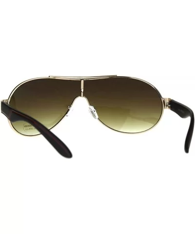 Mens Oversize Shield Racer Pilots Metal Rim Designer Sport Sunglasses - Gold Black Brown - C6189IQ84NC $17.21 Shield