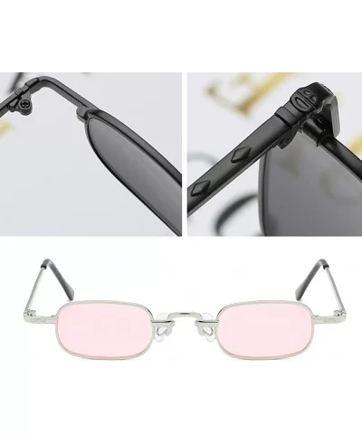 Vintage Small Square Punk Sunglass Metal Rectangle Sunglass - Silver Frame Pink Lens - CY18ADMTG5M $12.55 Square