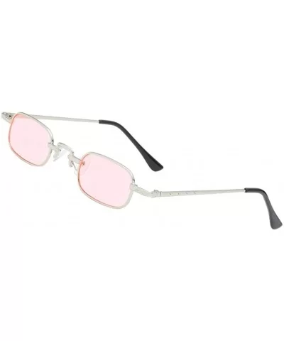 Vintage Small Square Punk Sunglass Metal Rectangle Sunglass - Silver Frame Pink Lens - CY18ADMTG5M $12.55 Square