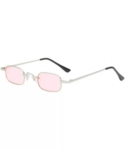 Vintage Small Square Punk Sunglass Metal Rectangle Sunglass - Silver Frame Pink Lens - CY18ADMTG5M $12.55 Square