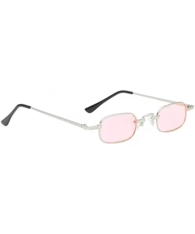 Vintage Small Square Punk Sunglass Metal Rectangle Sunglass - Silver Frame Pink Lens - CY18ADMTG5M $12.55 Square