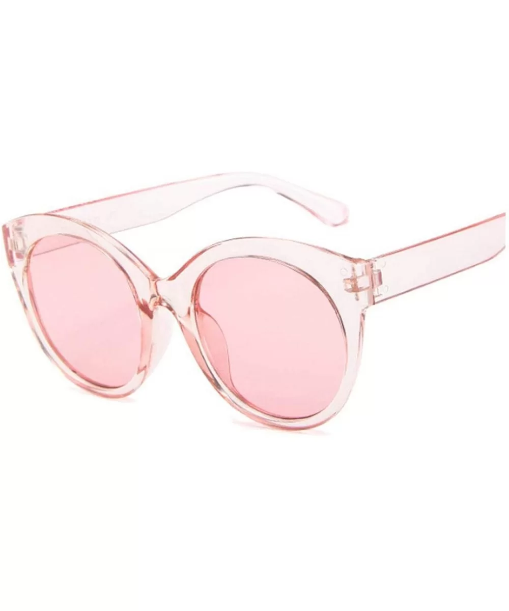 Vintage Pink Cat Eye Sunglasses Women Fashion Mirror Cateye Round Sun Glasses Shades UV400 - Pink - CQ1984A83CG $42.17 Round