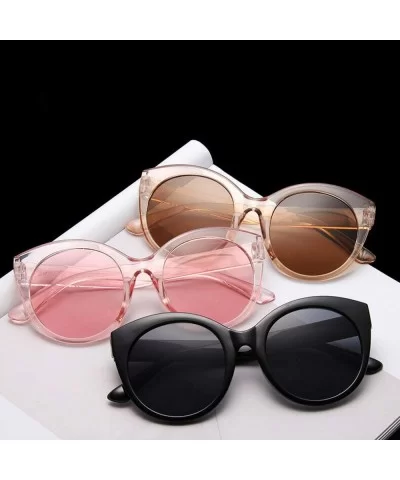 Vintage Pink Cat Eye Sunglasses Women Fashion Mirror Cateye Round Sun Glasses Shades UV400 - Pink - CQ1984A83CG $42.17 Round