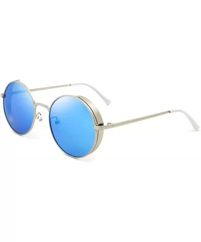 Women's Polarized Retro Round Frame Outdoor Driving Sunglasses - Silver Frame Blue Lens - CH18SLGT9YW $16.11 Goggle