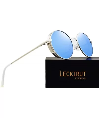 Women's Polarized Retro Round Frame Outdoor Driving Sunglasses - Silver Frame Blue Lens - CH18SLGT9YW $16.11 Goggle