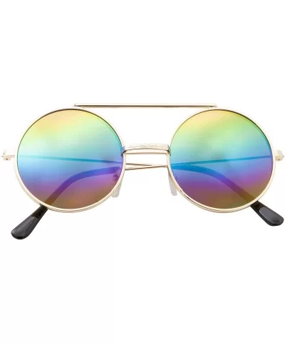 Vintage Steam Punk Round Flip Up Sunglasses for Men and Women Retro Metal Frame - Rbw-rainbow Lens - Gold Frame - CL18ODZ7S7D...