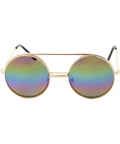 Vintage Steam Punk Round Flip Up Sunglasses for Men and Women Retro Metal Frame - Rbw-rainbow Lens - Gold Frame - CL18ODZ7S7D...