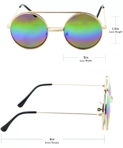 Vintage Steam Punk Round Flip Up Sunglasses for Men and Women Retro Metal Frame - Rbw-rainbow Lens - Gold Frame - CL18ODZ7S7D...