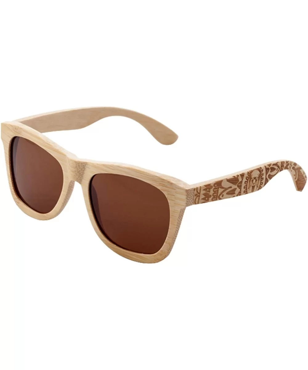 Bamboo Wood Polarized Sunglasses For Men & Women - Temple Carved Collection Pack with Wood Case - Tea - CZ18TAUUZE7 $19.98 Sq...