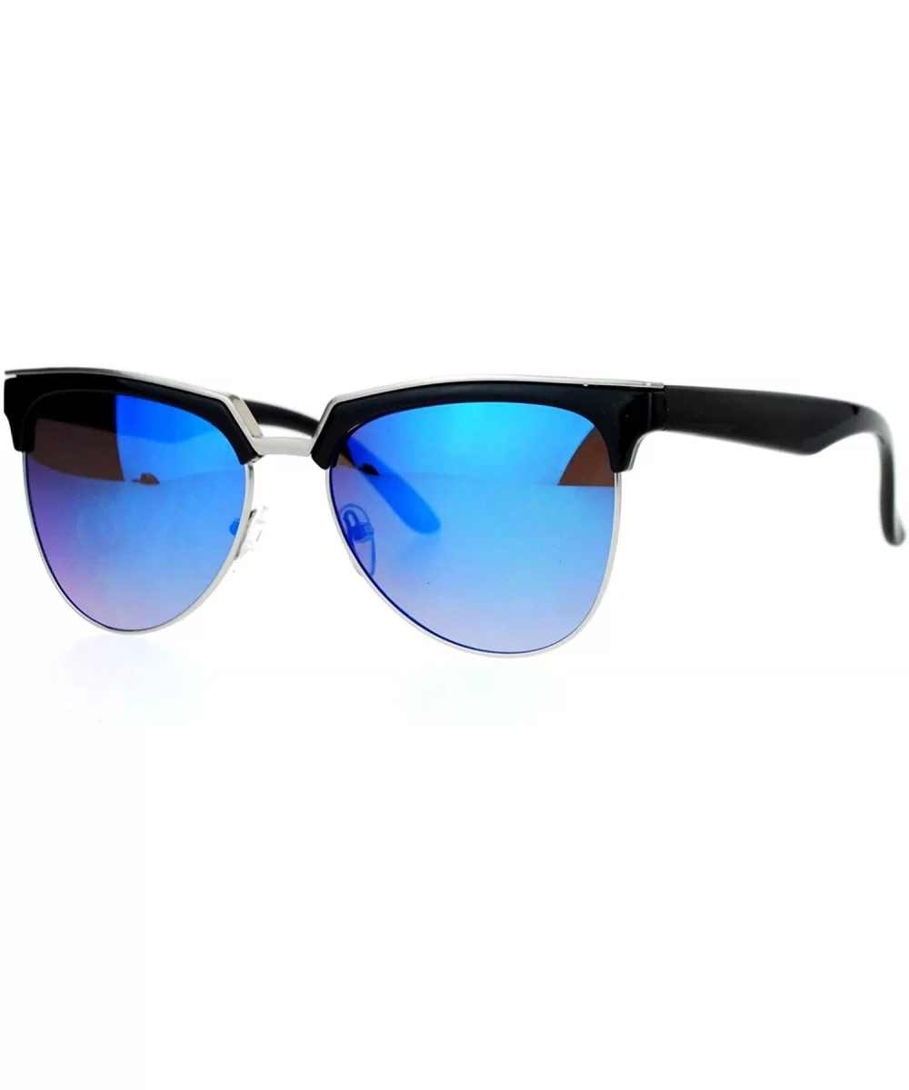 Mirrored Mirror Lens Retro Half Horn Rim Cat Eye Sunglasses - Black Blue - CF12FV98X6J $12.58 Cat Eye