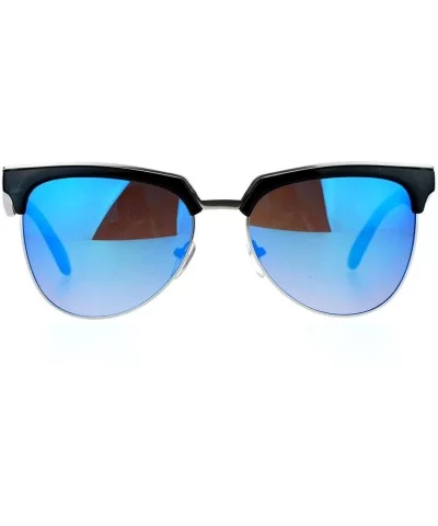 Mirrored Mirror Lens Retro Half Horn Rim Cat Eye Sunglasses - Black Blue - CF12FV98X6J $12.58 Cat Eye